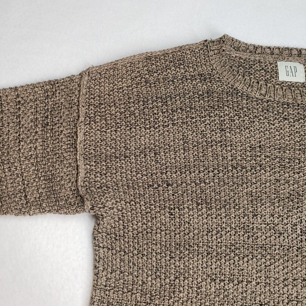 GAP Womens 90s Chunky Knit Crew Neck Sweater Linen Size Medium Oatmeal Neutral - Picture 11 of 16